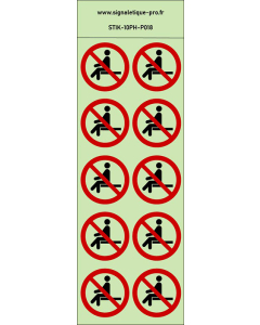 Autocollants photoluminescents Interdiction de s’asseoir  10Ph