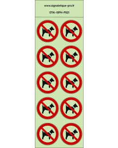 Autocollants photoluminescents Interdit aux chiens 10Ph