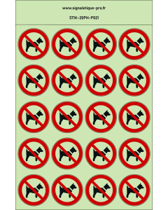 Autocollants photoluminescents Interdit aux chiens 20Ph