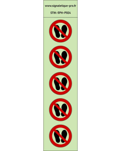 Autocollants photoluminescents Ne pas marcher ou stationner à cet endroit  5Ph