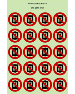 Autocollants photoluminescents Ne pas utiliser cet ascenseur pour des personnes 20Ph