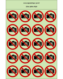 Autocollants photoluminescents Interdiction de photographier  20Ph