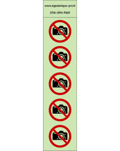 Autocollants photoluminescents Interdiction de photographier 5Ph
