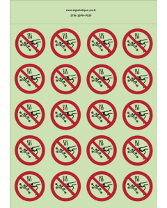 Autocollants photoluminescents  Travaux à chaud interdits  - P039  norme iso 7010 – par Lot de 20