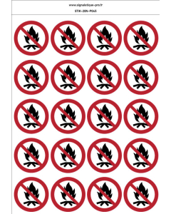 Autocollants Feux de camp interdits - P045 norme iso 7010 – par Lot de 20