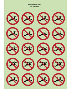 Autocollants photoluminescents  Plongée avec tuba interdite  - P050  norme iso 7010 – par Lot de 20