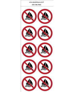 Autocollants Pratique de la voile interdite - P053 norme iso 7010 – par Lot de 10