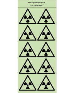 Autocollants photoluminescents Matières radioactives ou radiations ionisantes 10Ph