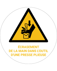Panneau pictogramme Écrasement de la main dans l'outil d'une presse plieuse