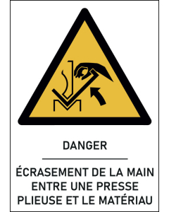 Panneau  Écrasement de la main entre une presse plieuse et le matériau