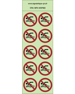 Autocollants photoluminescents Ne pas nager 10Ph
