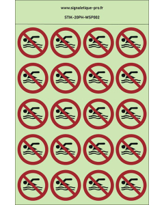 Autocollants photoluminescents Ne pas nager 20Ph