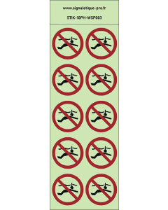 Autocollants photoluminescents Pas de plongée en apnée 10Ph
