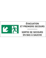 Signalétique évacuation Sortie de secours en bas à gauche - format rectangle