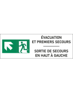 Signalétique évacuation Sortie de secours en haut à gauche - format rectangle