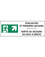 Signalétique évacuation Sortie de secours en haut à droite - format rectangle