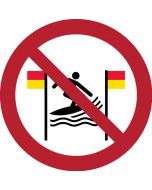 Pictogramme Pratique du surf interdite entre les drapeaux rouges et jaunes