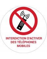 Panneau pictogramme Interdiction d'activer des téléphones mobiles
