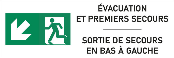 Signalétique évacuation Sortie de secours en bas à gauche - format rectangle