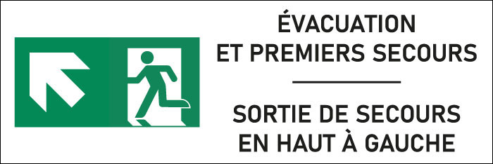 Signalétique évacuation Sortie de secours en haut à gauche - format rectangle