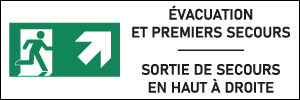 Signalétique évacuation Sortie de secours en haut à droite - format rectangle