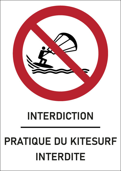 Panneau Pratique du kitesurf interdite