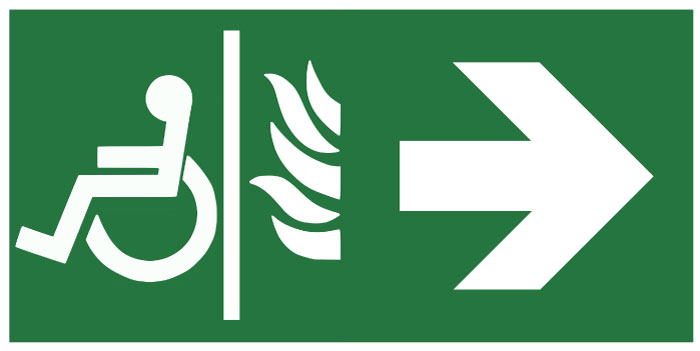 Pictogramme Évacuation espace attente sécurisé -flèche droite