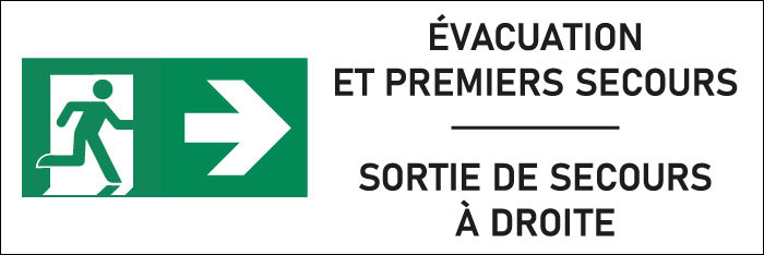 Signalétique évacuation Sortie de secours à droite - format rectangle