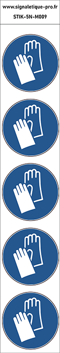 Autocollants Protection obligatoire des mains-gants de protection - M009 norme iso 7010 – par Lot de 5
