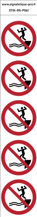 Autocollants  Ne pas sauter dans l’eau - P061 norme iso 7010 – par Lot de 5