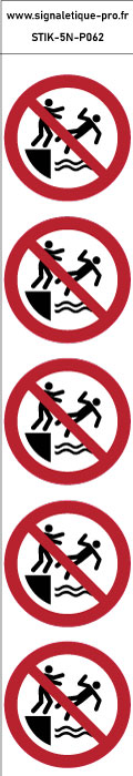 Autocollants  Ne pas pousser les personnes à l’eau - P062 norme iso 7010 – par Lot de 5