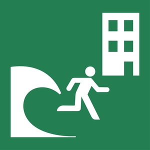 Pictogramme Bâtiment d'évacuation tsunami ISO 7010 E063