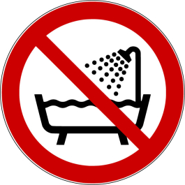 Pictogramme interdit d' utiliser ce dispositif dans une baignoire, une douche ou dans un réservoir r