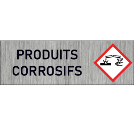 "Plaque de Sécurité produits corrosives - Signalétique Corrosive en Aluminium Brossé avec Symboles d