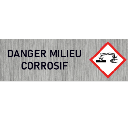 "Plaque de Sécurité milieu corrosif - Signalétique Corrosive en Aluminium Brossé avec Symboles de Mi