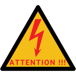 Pictogramme d'avertissement du danger électrique - Triangle jaune avec éclair rouge et texte "Attent