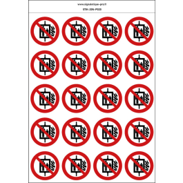 Autocollants Interdiction d'utiliser l'ascenseur en cas d'incendie - P020 norme iso 7010 – par Lot d