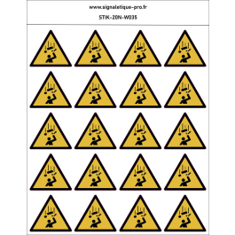 Autocollants chute d'objets - W035 norme iso 7010 – par Lot de 20